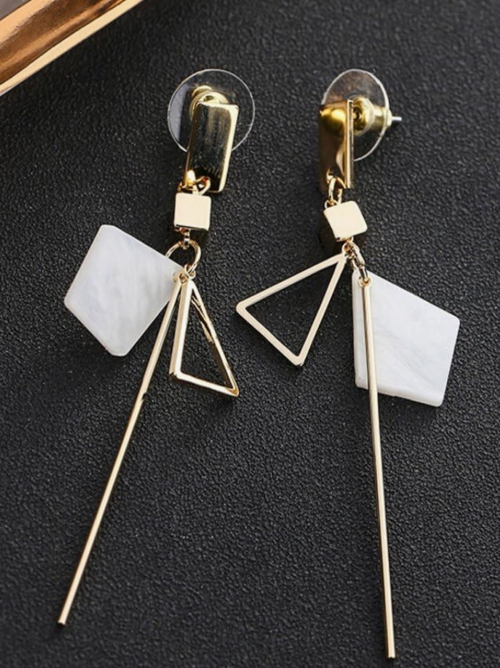 New Anthropologie Gold and White Geometric Drop Earrings - Picture 5 of 5
